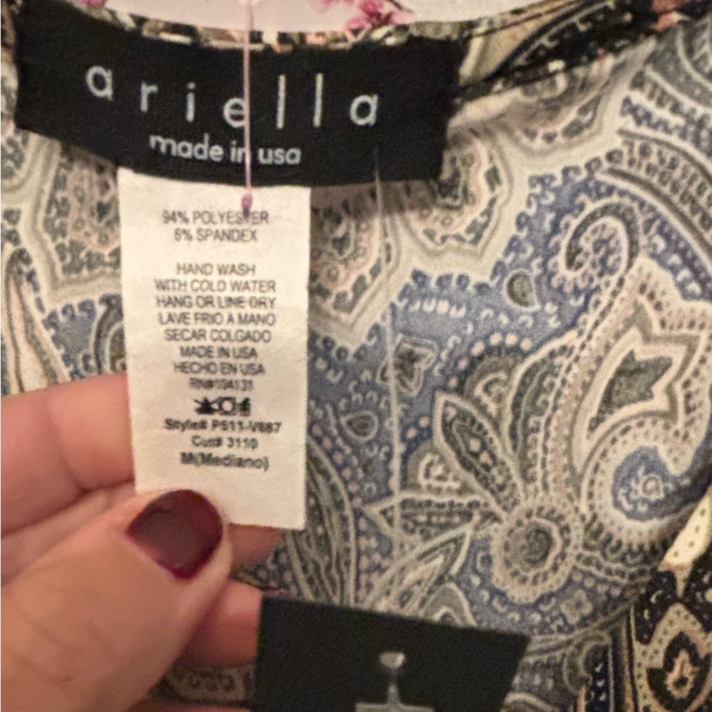 Ariella Blue Paisley Print Boho Jumpsuit V-Neck Long Sleeve NWT - medium - Picture 6 of 6
